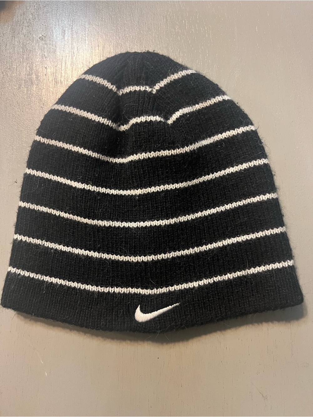 Nike Youth Black Beanie with White Stripes l